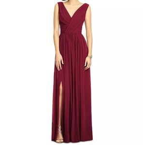 Dessy Collection Shirred Chiffon Long Gown Burgundy Size 0 MSRP $273
